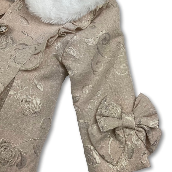 Blueberi Boulevard Toddler Dress & Coat Set – Metallic Floral Jacquard with Faux - Picture 3 of 5